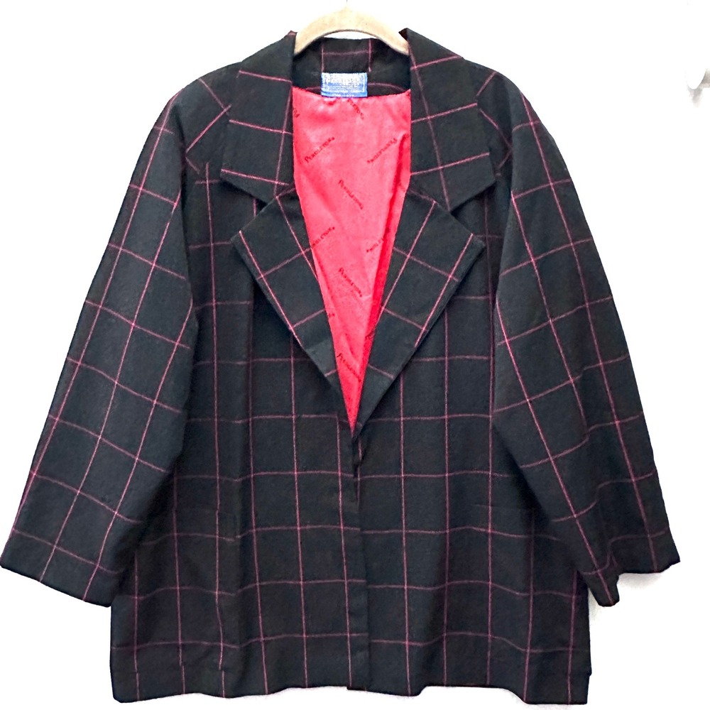 Pendleton Women's 1X Vintage Wool Blazer Jacket Windowpane Plaid Open Handmade